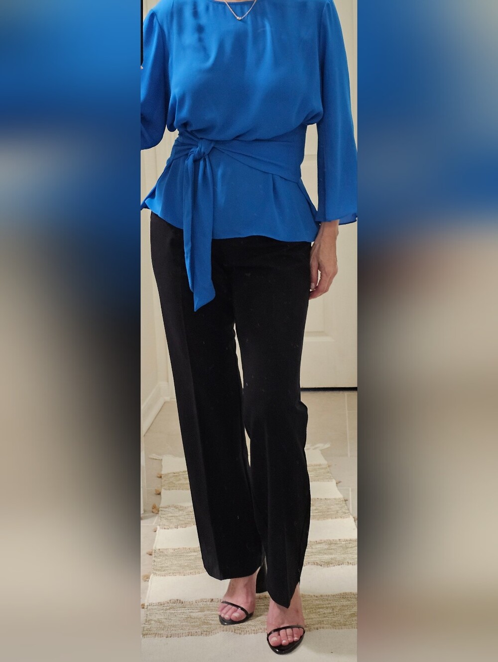 Bright Blue Blouse Snd Classic Black Straight-Leg Pants
